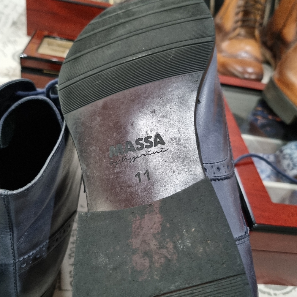 Men's blue navy leather Massa boots size 11. Lace up. Winter. Designer. Vgc.N - Picture 5 of 5